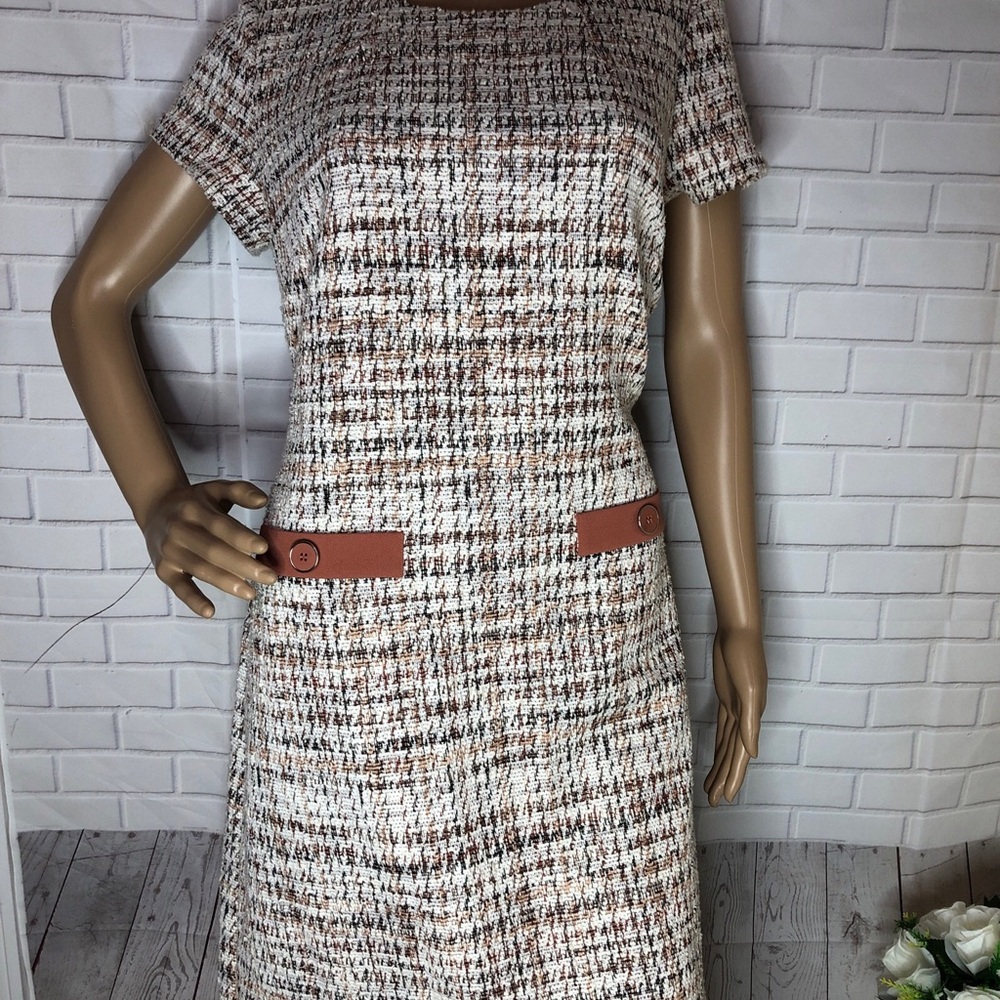 Connected Apparel Textured Dress with Rust Accents